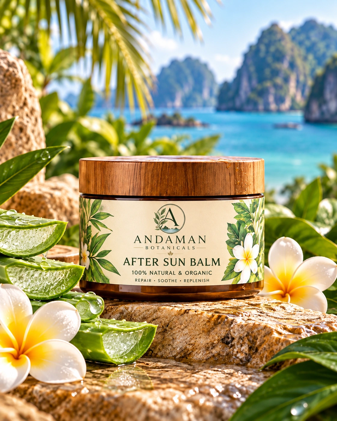 Andaman Botanicals After Sun Balm in its own tropical product photograph