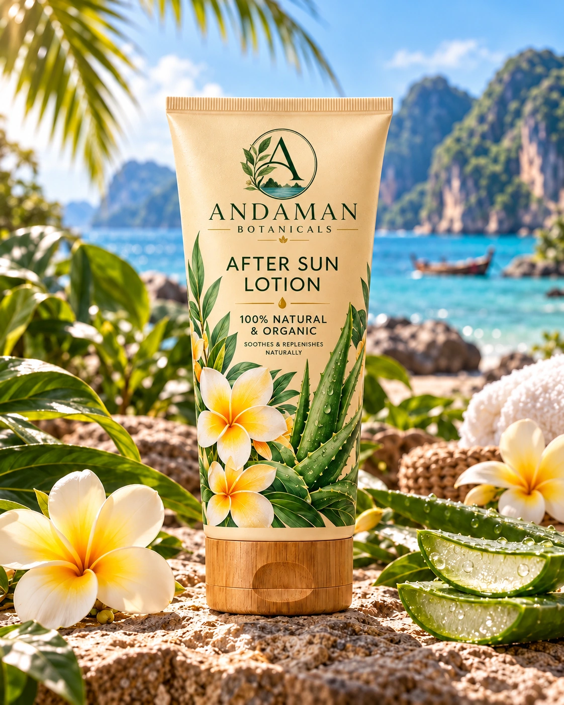 Andaman Botanicals After Sun Lotion in its own tropical product photograph