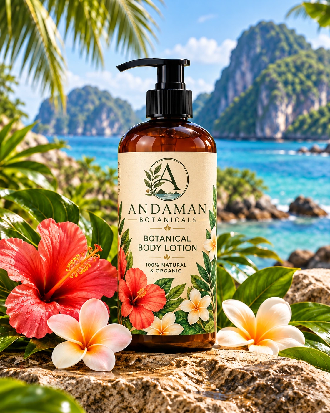 Andaman Botanicals Botanical Body Lotion in its own tropical product photograph