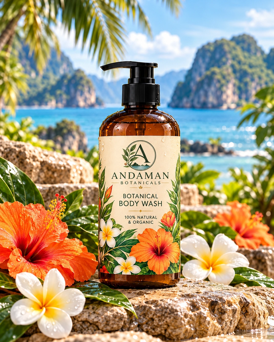 Andaman Botanicals Botanical Body Wash in its own tropical product photograph