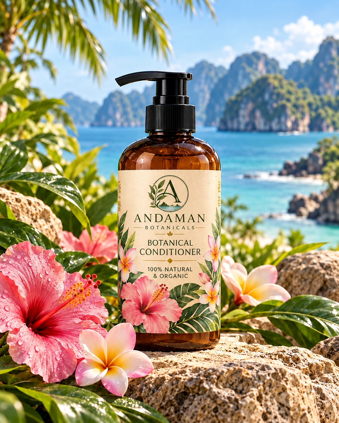 Andaman Botanicals Botanical Conditioner in its own tropical product photograph
