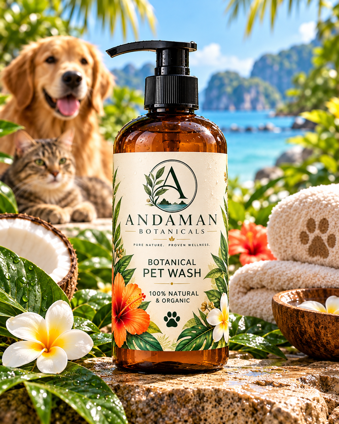 Andaman Botanicals Botanical Pet Wash in its own tropical product photograph